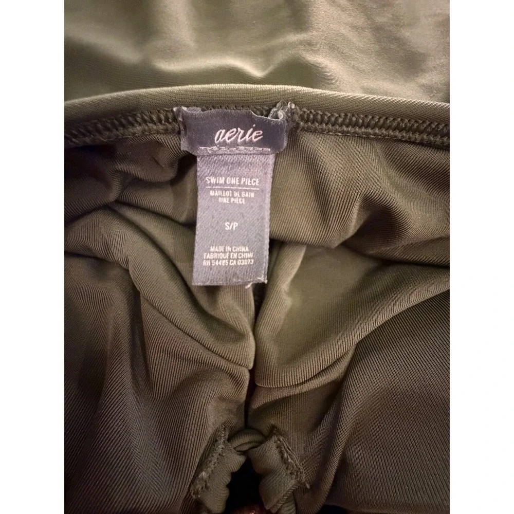 Aerie Olive Green Halter One Piece Swimsuit Ruched Beaded Keyhole Size S